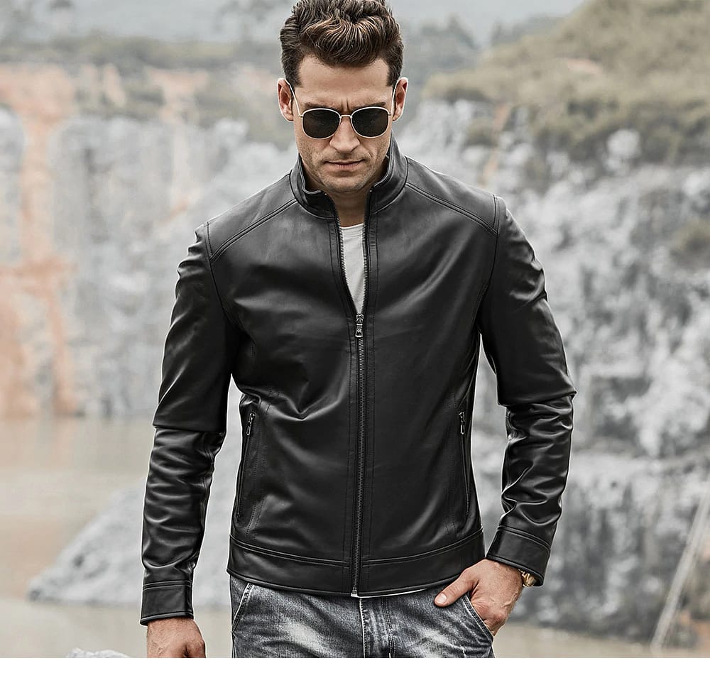 Plain hot sale leather jacket